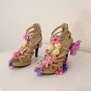 Floral Butterfly Strappy Sandal Heels